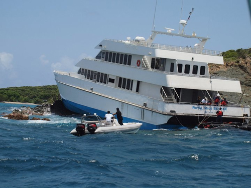 Ferry aground on Great St. James